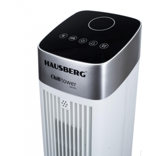 Ventilator Turn Digital cu Telecomanda HAUSBERG HB-5963AB, 55W, 3 Viteze, 41 Inch, Temporizator, LED, Oscilatie, Maner transport, Difuzor de parfum, Alb
