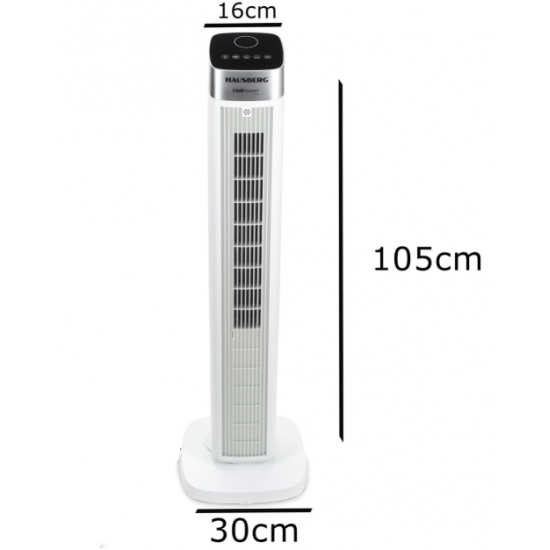 Ventilator Turn Digital cu Telecomanda HAUSBERG HB-5963AB, 55W, 3 Viteze, 41 Inch, Temporizator, LED, Oscilatie, Maner transport, Difuzor de parfum, Alb
