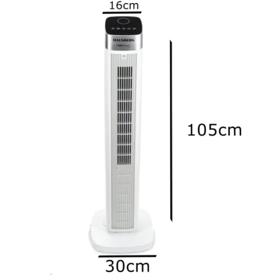 Ventilator Turn Digital cu Telecomanda HAUSBERG HB-5963AB, 55W, 3 Viteze, 41 Inch, Temporizator, LED, Oscilatie, Maner transport, Difuzor de parfum, Alb