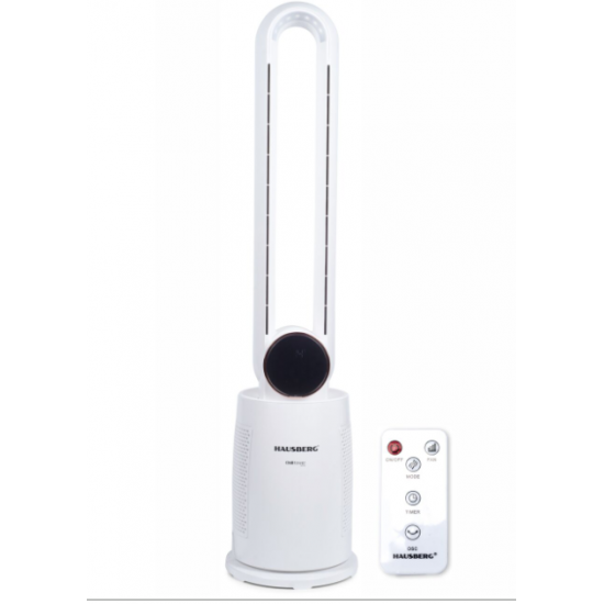 Ventilator Turn Digital cu Telecomanda HAUSBERG HB-5957AB, 65W, 12 Viteze, Temporizator, Ioni negativi, Oscilatie, LED, 4 Programe, Alb