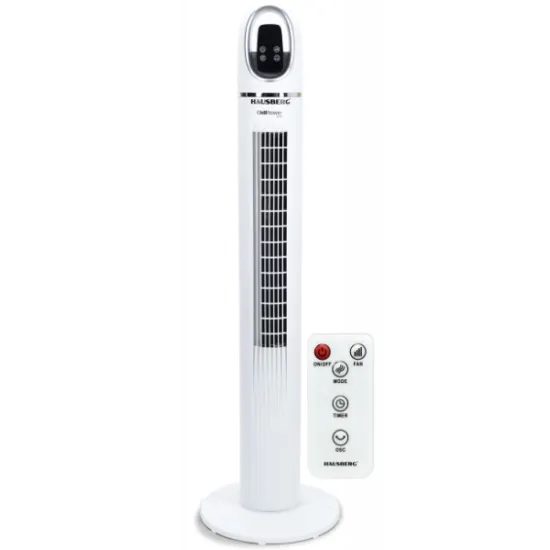 Ventilator Turn Digital cu Telecomanda HAUSBERG HB-5958AB, 55W, 45 Inch, LED, Temporizator, Oscilatie, Maner de transport, Alb