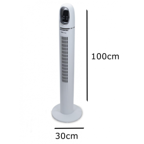 Ventilator Turn Digital cu Telecomanda HAUSBERG HB-5958AB, 55W, 45 Inch, LED, Temporizator, Oscilatie, Maner de transport, Alb
