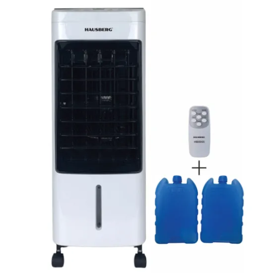 Ventilator cu racire si umidificare aer HAUSBERG HB-5955AB, 3 viteze, telecomanda, temporizator 12 ore, rezervor apa 4 l, portabil, Alb