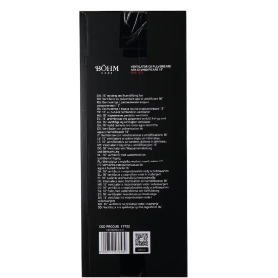 Ventilator cu pulverizare apă și umidificare 16" BÖHM BME-01A, 70W, 3 trepte de viteză, 3 moduri ventilare