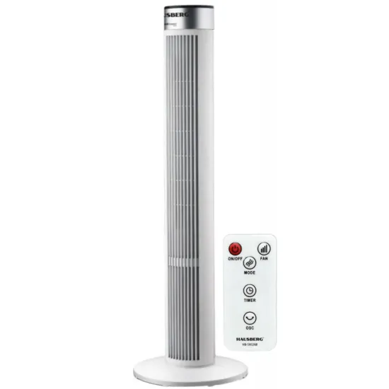 Ventilator Turn cu Telecomanda HAUSBERG HB-5952AB, 55W, 3 Viteze, 38 inch, LED, Temporizator, Oscilatie, Maner transport, Alb