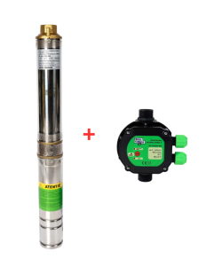 Pachet hidrofor - Pompa submersibila 8 turbine Micul Fermier, putere 1.1 kW, debit 3900 l/h, inaltime maxima 51 m + Presostat electronic 2.2kW