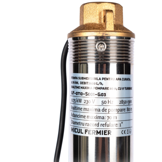 Pachet hidrofor - Pompa submersibila, Diametru pompa 77mm, 0.75KW, debit 3600l/h, inaltime maxima 80m, 17 turbine + Prescontrol automat Micul Fermier, racord 1 Tol, 1.5 kW