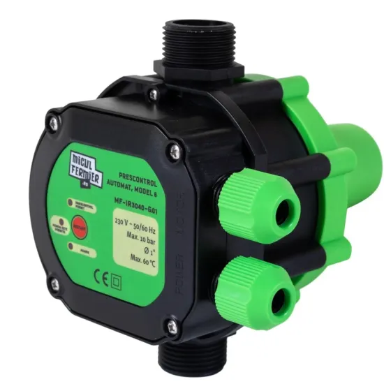 Pachet hidrofor - Pompa submersibila diametru 77mm, Micul Fermier, 24 turbine, 0.75KW, diametru pompa 77mm, debit 3600l/h, inaltime maxima 110m + Prescontrol automat Micul Fermier, racord 1 Tol, 1.5 k