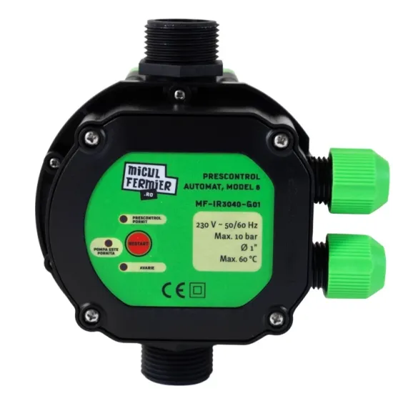 Pachet hidrofor - Pompa submersibila diametru 77mm, Micul Fermier, 24 turbine, 0.75KW, diametru pompa 77mm, debit 3600l/h, inaltime maxima 110m + Prescontrol automat Micul Fermier, racord 1 Tol, 1.5 k