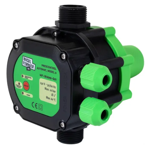 Pachet hidrofor - Pompa submersibila diametru 77mm, Micul Fermier, 24 turbine, 0.75KW, diametru pompa 77mm, debit 3600l/h, inaltime maxima 110m + Prescontrol automat Micul Fermier, racord 1 Tol, 1.5 k