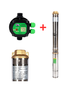 Pachet hidrofor - Pompa submersibila Micul Fermier,13 turbine, 0.75KW, debit 4500l/h, inaltime maxima 87m + Prescontrol automat Micul Fermier, racord 1 Tol, 1.5 kW