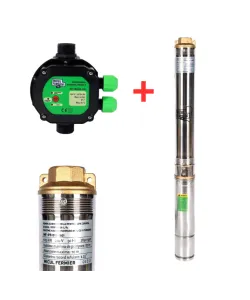 Pachet hidrofor - Pompa submersibila Micul Fermier,13 turbine, 0.75KW, debit 4500l/h, inaltime maxima 87m + Prescontrol automat Micul Fermier, racord 1 Tol, 1.5 kW