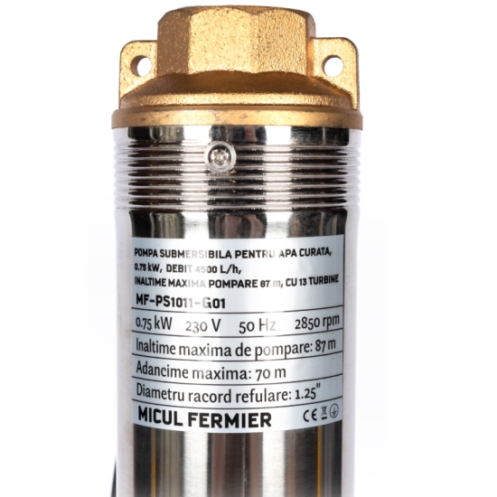 Pachet hidrofor - Pompa submersibila Micul Fermier,13 turbine, 0.75KW, debit 4500l/h, inaltime maxima 87m + Prescontrol automat Micul Fermier, racord 1 Tol, 1.5 kW