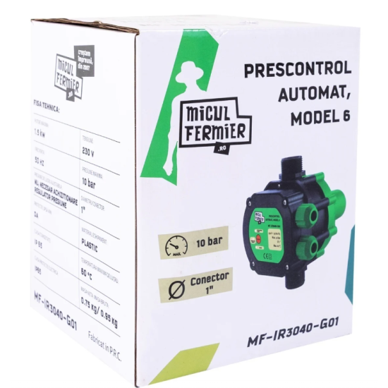 Pachet hidrofor - Pompa submersibila Micul Fermier,13 turbine, 0.75KW, debit 4500l/h, inaltime maxima 87m + Prescontrol automat Micul Fermier, racord 1 Tol, 1.5 kW