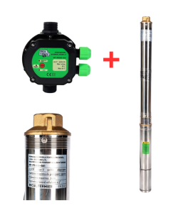 Pachet hidrofor - Pompa submersibila Micul Fermier, 19 turbine, 1.5KW, debit 5400l/h, inaltime maxima 150m + Prescontrol automat Micul Fermier, racord 1 Tol, 1.5 kW