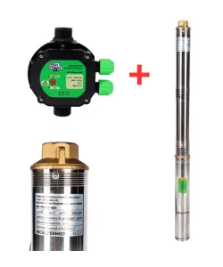 Pachet hidrofor - Pompa submersibila Micul Fermier, 19 turbine, 1.5KW, debit 5400l/h, inaltime maxima 150m + Prescontrol automat Micul Fermier, racord 1 Tol, 1.5 kW