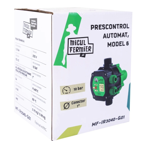 Pachet hidrofor - Pompa submersibila Micul Fermier, 19 turbine, 1.5KW, debit 5400l/h, inaltime maxima 150m + Prescontrol automat Micul Fermier, racord 1 Tol, 1.5 kW