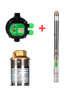 Pachet hidrofor - Pompa submersibila Micul Fermier, 16 turbine, 1.1KW, debit 5400l/h, inaltime maxima 130m + Prescontrol automat Micul Fermier, racord 1 Tol, 1.5 kW