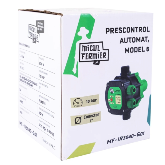 Pachet hidrofor - Pompa submersibila Micul Fermier, 16 turbine, 1.1KW, debit 5400l/h, inaltime maxima 130m + Prescontrol automat Micul Fermier, racord 1 Tol, 1.5 kW