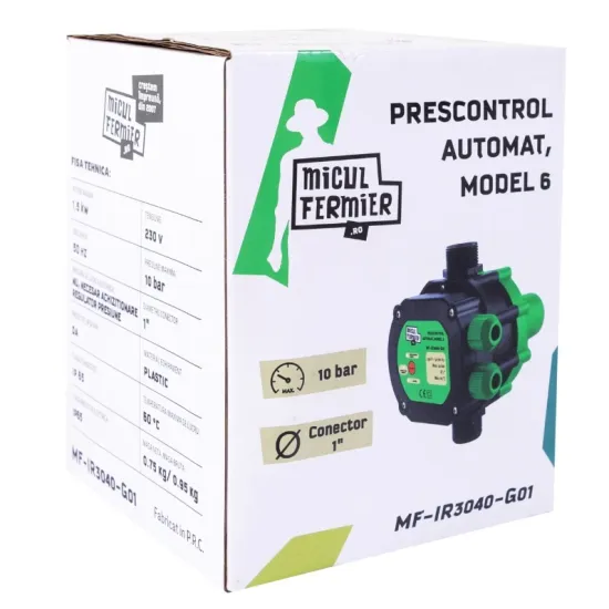Pachet hidrofor - Pompa submersibila Micul Fermier, 16 turbine, 1.1KW, debit 5400l/h, inaltime maxima 130m + Prescontrol automat Micul Fermier, racord 1 Tol, 1.5 kW
