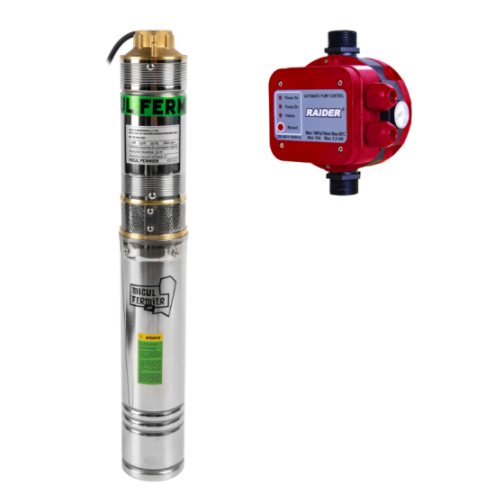 Pachet hidrofor Pompa submersibila Micul Fermier MF-PS1014-G01, 1.1kW, 2700 l/h, 130 m, 230V, cablu 15 m+Presostat electronic 2.2kW max. pressure 1MPa 1" RD-EPC02