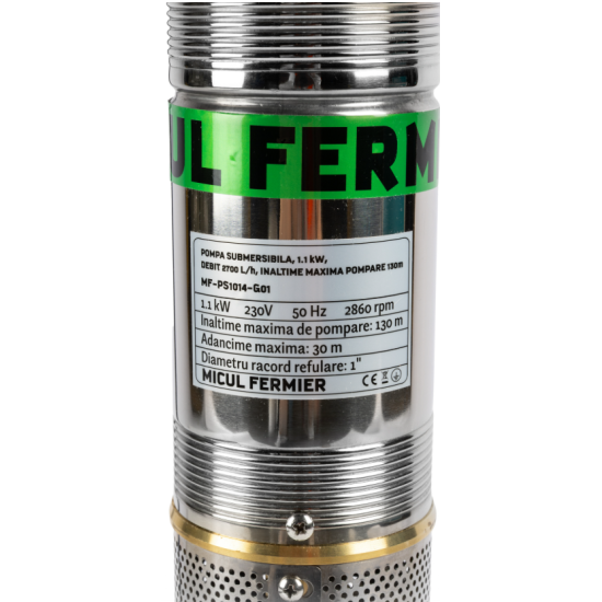 Pachet hidrofor Pompa submersibila Micul Fermier MF-PS1014-G01, 1.1kW, 2700 l/h, 130 m, 230V, cablu 15 m+Presostat electronic 2.2kW max. pressure 1MPa 1" RD-EPC02