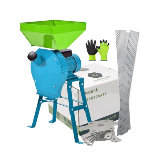 Moara electrica cu Suport pentru cereale, boabe si stiuleti porumb, Cuva Mare, WertCraft, 3.5 kW, 3000 rpm, 200 Kg/h