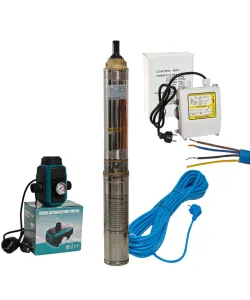 Pachet hidrofor - Pompa submersibila DDT, 4SDM2/8 DDT-0077, 1500 W, carcasa inox-fonta, debit maxim 7000 L/h, inaltime maxim 120m + Presostat electronic inteligent digital reglabil DDT