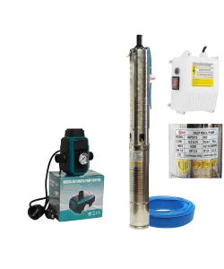 Pachet hidrofor - Pompa submersibilă DDT 4SP5/12 – 1.8 kW, 12 turbine inox, 8 m³/h, 90 m inaltimea de refulare + Presostat electronic inteligent digital reglabil 