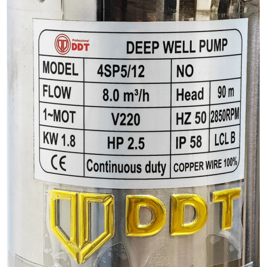 Pachet hidrofor - Pompa submersibilă DDT 4SP5/12 – 1.8 kW, 12 turbine inox, 8 m³/h, 90 m inaltimea de refulare + Presostat electronic inteligent digital reglabil