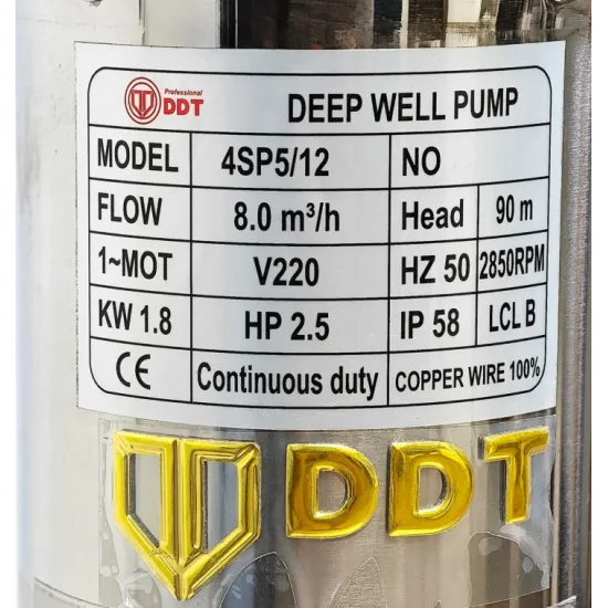 Pachet hidrofor - Pompa submersibilă DDT 4SP5/12 – 1.8 kW, 12 turbine inox, 8 m³/h, 90 m inaltimea de refulare + Presostat electronic inteligent digital reglabil