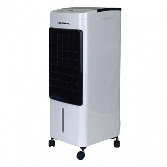 Ventilator cu racire si umidificare aer HAUSBERG HB-5955AB, 3 viteze, telecomanda, temporizator 12 ore, rezervor apa 4 l, portabil, Alb