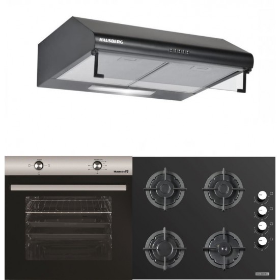 Pachet  Cuptor incorporabil Hausberg HB-8051IN, Plita incorporabila Hausberg HB-567NG, Gazt, Hota traditionala Hausberg HB-1210NG
