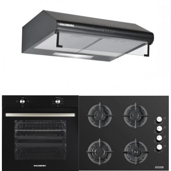 Pachet Cuptor incorporabil Hausberg HB-8051NG, Plita incorporabila Hausberg HB-567NG, Gazt, Hota traditionala Hausberg HB-1225NG