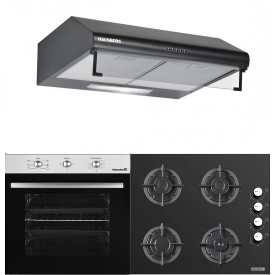 Pachet Cuptor incorporabil Hausberg HB-8053IN, Plita incorporabila Hausberg HB-567NG, Gazt, Hota traditionala Hausberg HB-1210NG