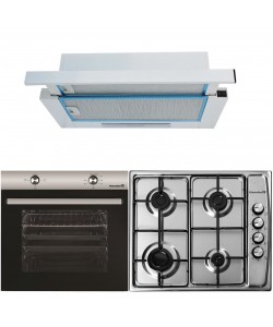 Pachet incorporabil Cuptor electric Hausberg HB-8051IN, Clasa A, 76L, 2000W, Negru/Inox Plita Incorporabila HB-555, 4 arzatoare, Gaz, Inox Hota incorporabila telescopica HB-1280, Putere de absorbtie 280 m3/h, 1 motor, 60 cm, Alb