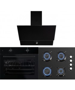 Pachet cuptor incorporabil (1857), capacitate 51l, electric, negru, plita incorporabila sticla (1871), 52x60x15 cm, gaz butelie sau gaz natural (duze de schimb incluse), hota incorporabila decorativa, 60 cm (1888)