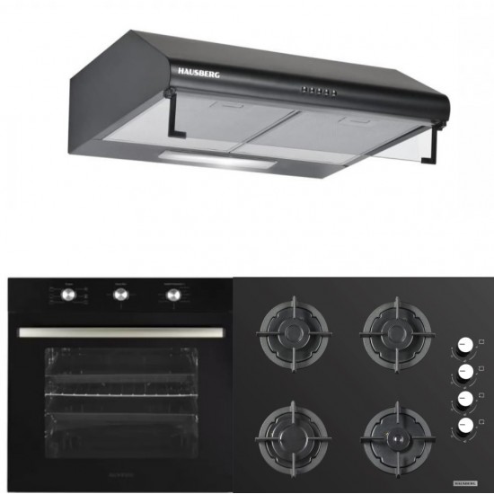 Pachet  Cuptor incorporabil Hausberg HB-8053NG, Plita incorporabila Hausberg HB-567NG, Gazt, Hota traditionala Hausberg HB-1210NG