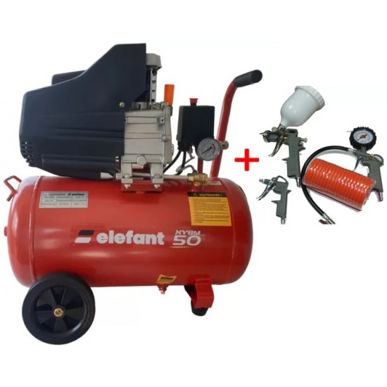 Compresor de aer Elefant XYBM50, 50 L, 2 CP, 220V, 8 bar + Kit 4 accesorii compresor