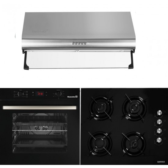 Pachet Cuptor electric incorporabil Hausberg HB-8054NG,  Plita incorporabila Hausberg HB-563, Gaz, Hota incorporabila decorativa Hausberg HB-1220