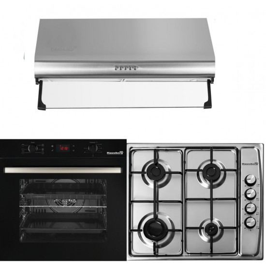 Pachet Cuptor electric incorporabil Hausberg HB-8054NG,  Plita Incorporabila HB-555, 4 arzatoare, Gaz, Hota incorporabila decorativa Hausberg HB-1220