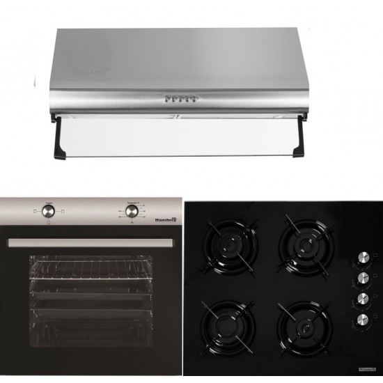 Pachet Cuptor incorporabil Hausberg HB-8051IN,  Plita incorporabila Hausberg HB-563, Gaz, Hota incorporabila decorativa Hausberg HB-1220