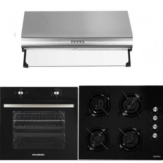 Pachet Cuptor incorporabil Hausberg HB-8051NG,  Plita incorporabila Hausberg HB-563, Gaz,  Hota incorporabila decorativa Hausberg HB-1220