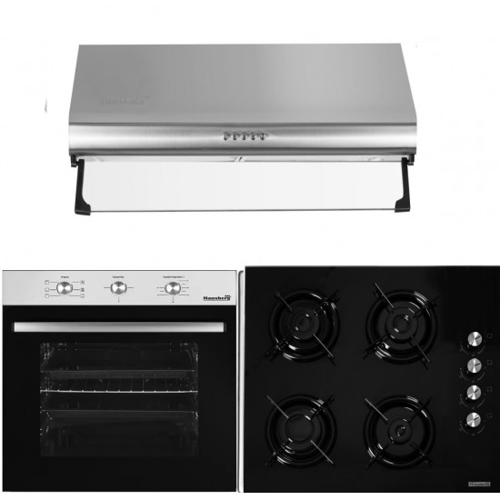 Pachet incorporabil Cuptor electric Hausberg HB-8053IN,  Plita incorporabila Hausberg HB-563, Gaz, Hota incorporabila decorativa Hausberg HB-1220