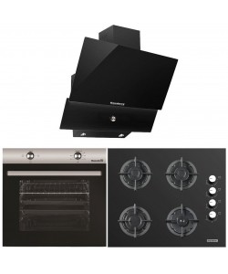 Pachete incorporabile HAUSBERG cuptor HB-8051IN, Electric, 2000 W, 76 l, 4 Functii, Clasa A, Plita HB-567NG, Gaz, 4 arzatoare, siguranta GAZ, fonta, Sticla, Hota decorativa HB-2285NG, 60 cm, Filtru aluminiu, Negru/Inox