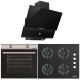Pachete incorporabile HAUSBERG cuptor HB-8051IN, Electric, 2000 W, 76 l, 4 Functii, Clasa A, Plita HB-567NG, Gaz, 4 arzatoare, siguranta GAZ, fonta, Sticla, Hota decorativa HB-2285NG, 60 cm, Filtru aluminiu, Negru/Inox