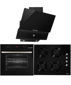 Pachet Incorporabil Cuptor electric Hausberg HB-8054, Clasa A, 71L, 2225W, Negru, Plita Incorporabila HB-563NG, 4 arzatoare, Gaz, Sticla, Negru, Hota Incorporabila decorativa HB-2285NG, 60 cm, Filtru aluminiu, Negru