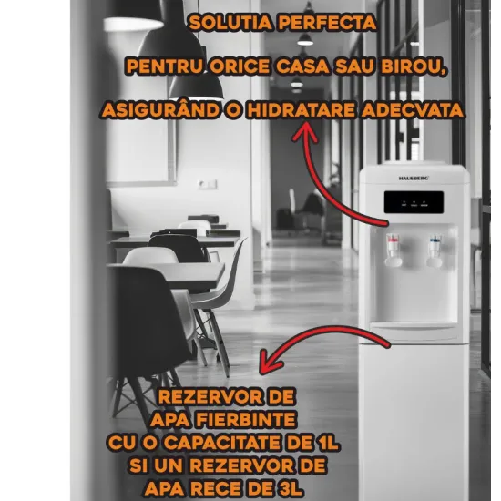 Dozator apa de podea HAUSBERG HB-6024AB, putere incalzire 550 W, putere racire 85 W, rezervor apa inox, termostat automat, Alb