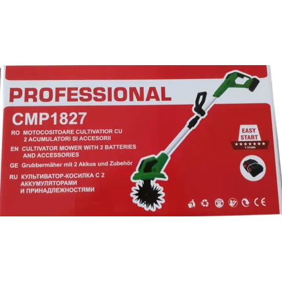 Motocositoare / Cultivator Electric CMP1827 cu 2 Acumulatori si Accesorii, Fara Fir, Autonomie Extinsa, pentru Tuns Iarba si Intretinerea Gradinii