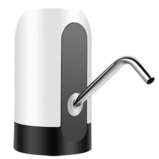 Dispozitiv electric reincarcabil de pompare apa, HAUSBERG HB-2605, din otel inoxidabil si plastic, pentru sticle PET de 10l, buton on/off, baterie incorporata, USB, alb/negru